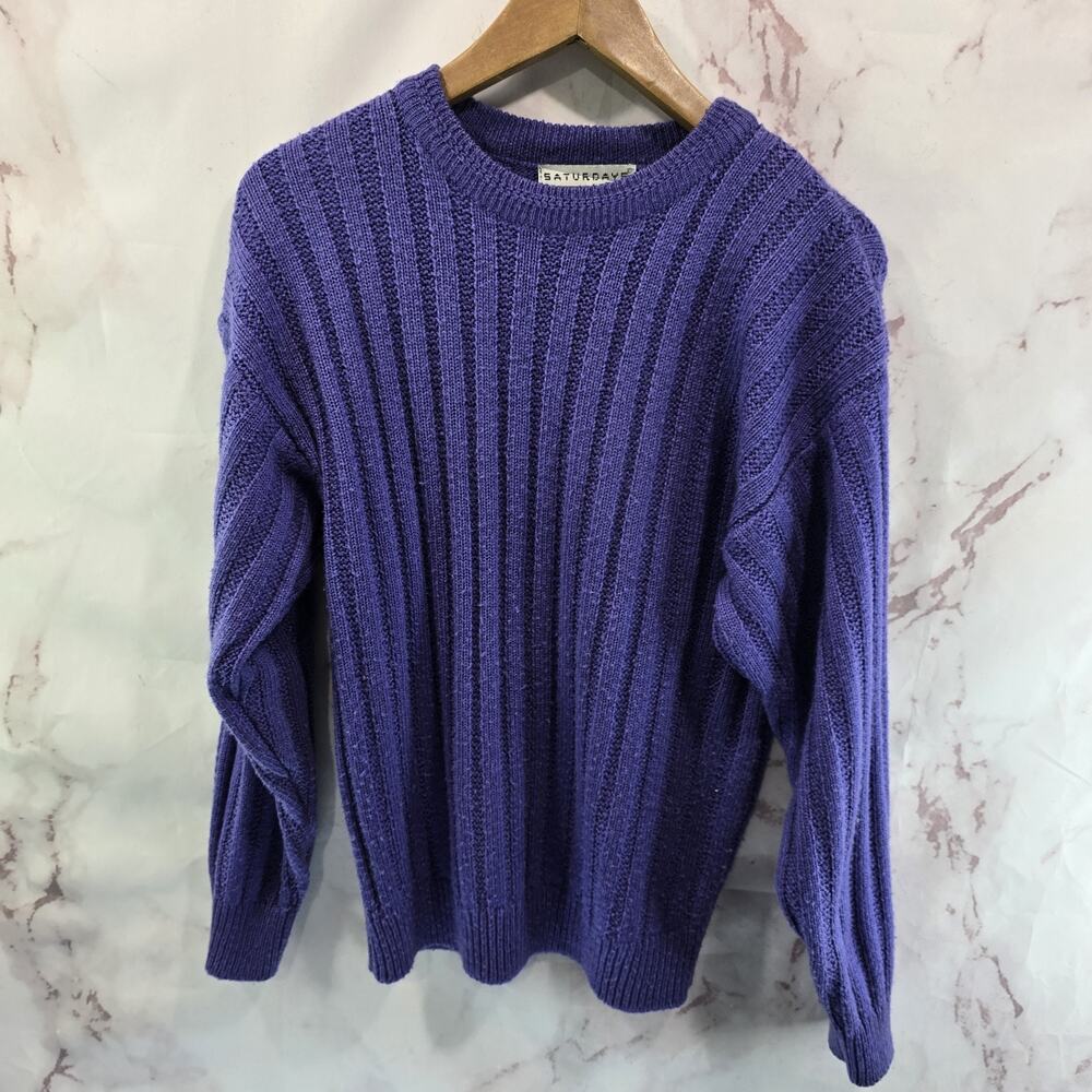 Vintage Sweater Womens Large Purple Crew 90s 80s Periwinkle Lavender Grandpa